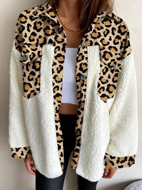 Women’s Leopard Fleece Button-Up Jacket