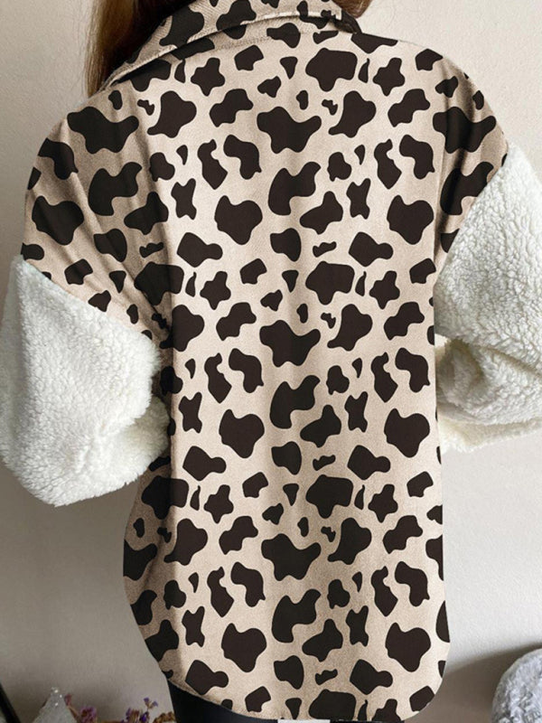 Women’s Leopard Fleece Button-Up Jacket