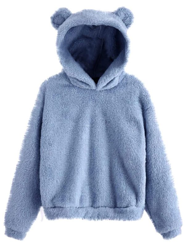 sweat-shirt chaud à capuche avec oreilles de lapin en fourrure 