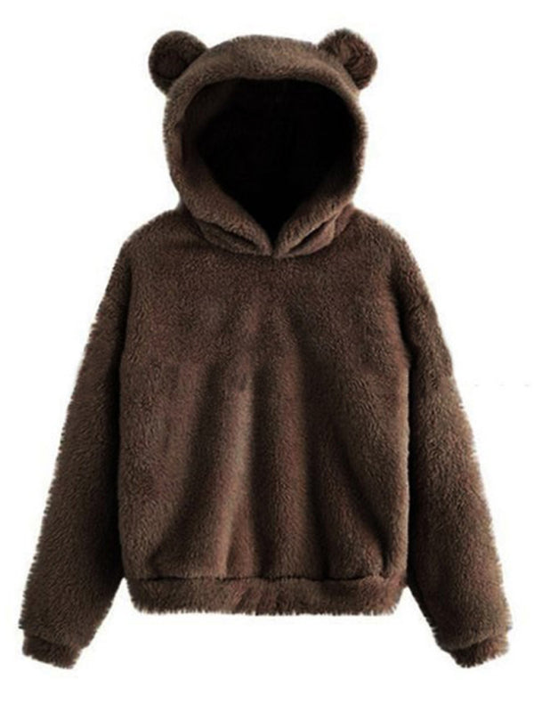 sweat-shirt chaud à capuche avec oreilles de lapin en fourrure 