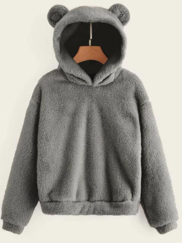 sweat-shirt chaud à capuche avec oreilles de lapin en fourrure 