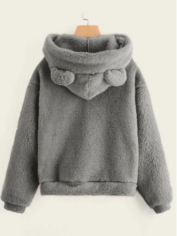 sweat-shirt chaud à capuche avec oreilles de lapin en fourrure 