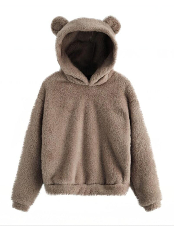 sweat-shirt chaud à capuche avec oreilles de lapin en fourrure 