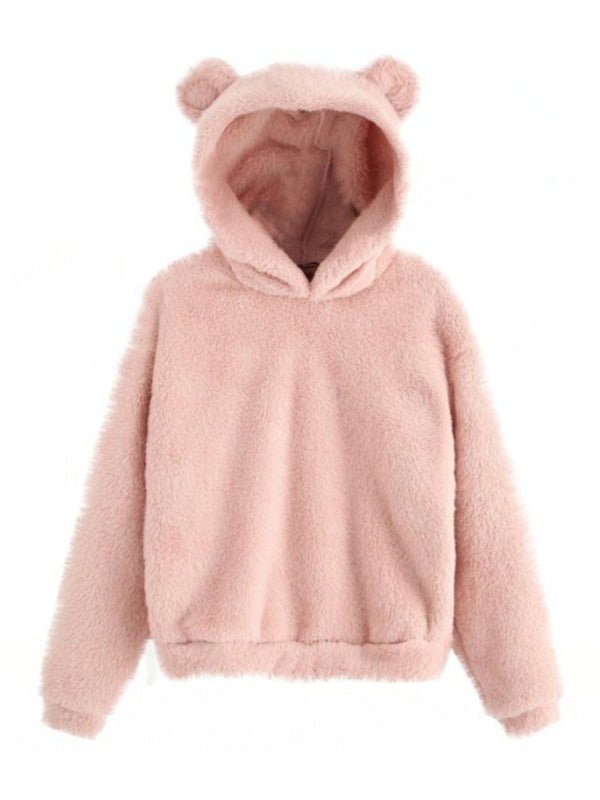 sweat-shirt chaud à capuche avec oreilles de lapin en fourrure 