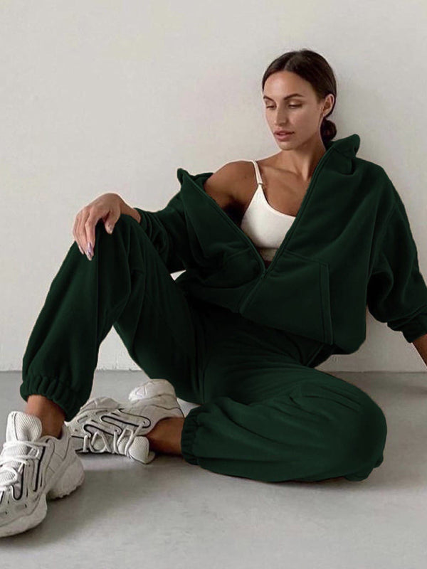 Leisure Knit Two-Piece Hooded Pants Set