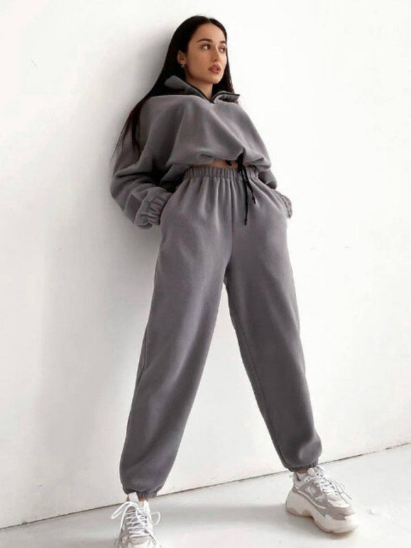 Ensemble pantalon deux pièces en maille décontractée avec poche 
