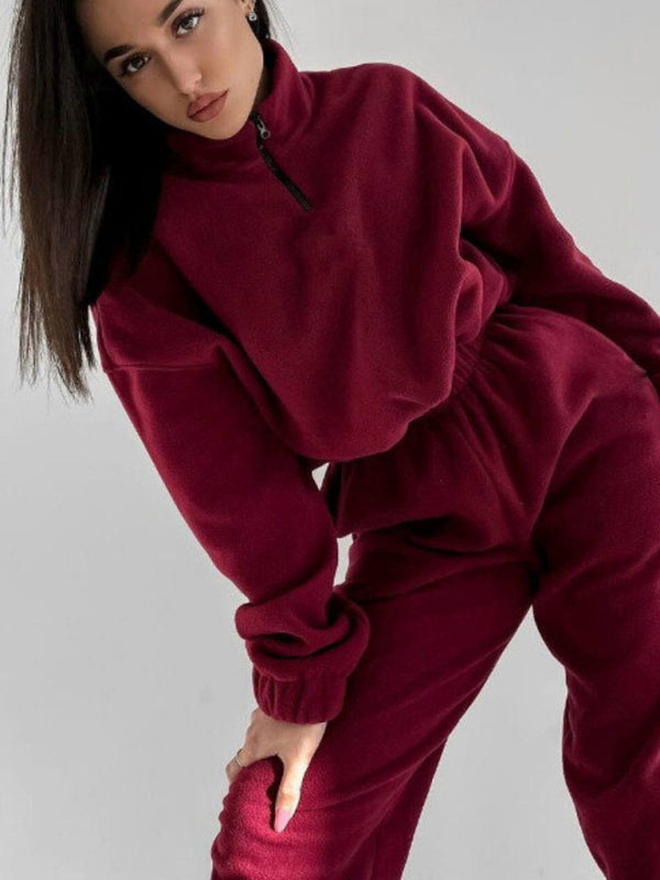 Ensemble pantalon deux pièces en maille décontractée avec poche 