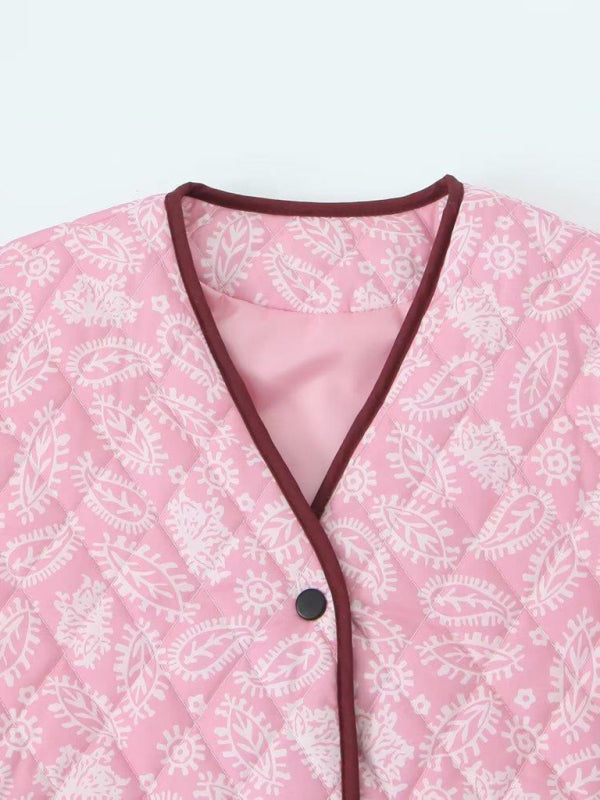 Nouveau manteau en coton patchwork rose imprimé pour femme, coupe ample. 