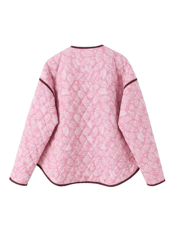 Nouveau manteau en coton patchwork rose imprimé pour femme, coupe ample. 