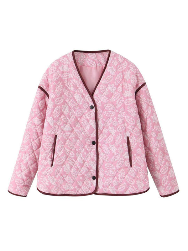 Nouveau manteau en coton patchwork rose imprimé pour femme, coupe ample. 