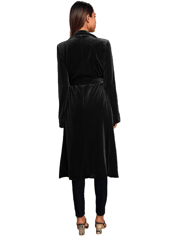 Damen-Blazer aus goldfarbenem Samt mit langem Revers 