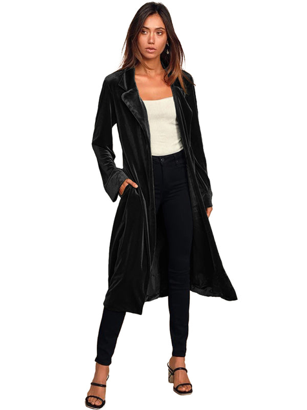 Damen-Blazer aus goldfarbenem Samt mit langem Revers 