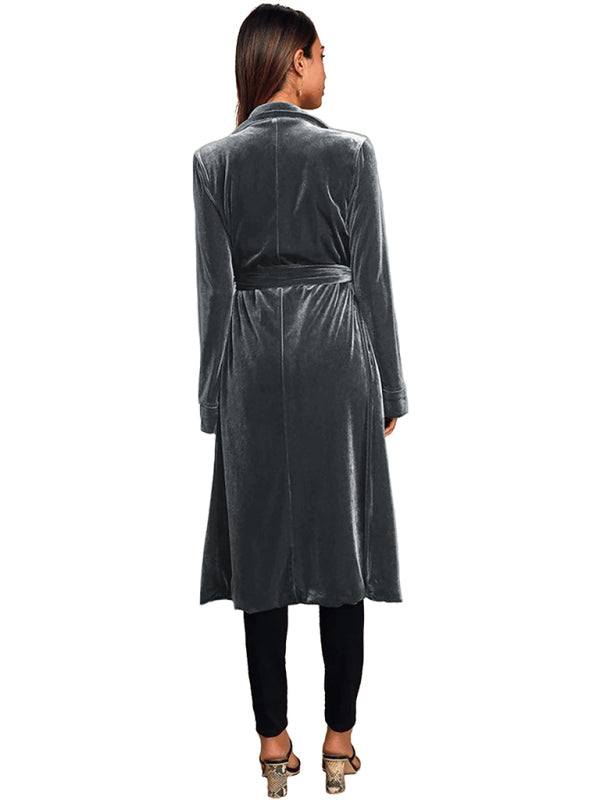 Damen-Blazer aus goldfarbenem Samt mit langem Revers 