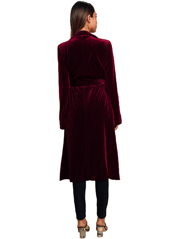 Damen-Blazer aus goldfarbenem Samt mit langem Revers 