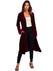 Damen-Blazer aus goldfarbenem Samt mit langem Revers 
