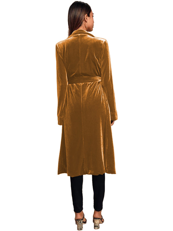 Damen-Blazer aus goldfarbenem Samt mit langem Revers 