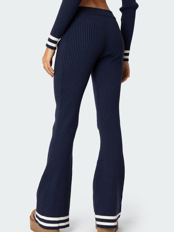 Zweiteiliges Set aus Damen-Crop-Top mit Reißverschluss und hochtaillierter, weit geschnittener Hose 