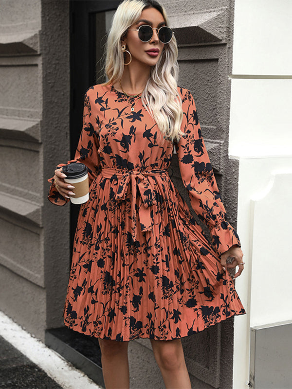 New women's V-neck long-sleeved printed dress - Closther