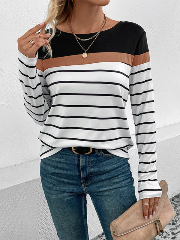 New Women's Striped Casual Long Sleeve Sweater - Closther