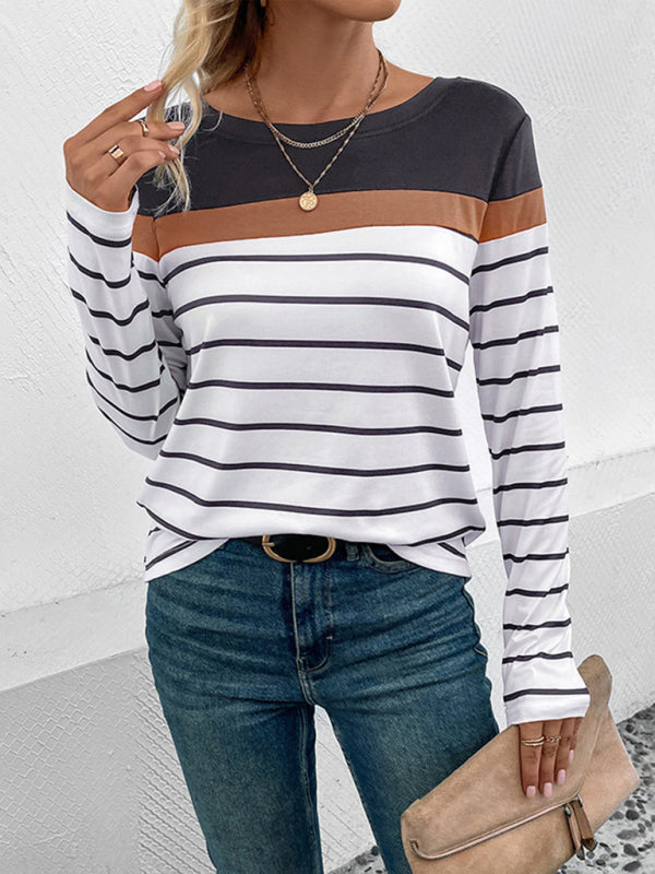 New Women's Striped Casual Long Sleeve Sweater - Closther