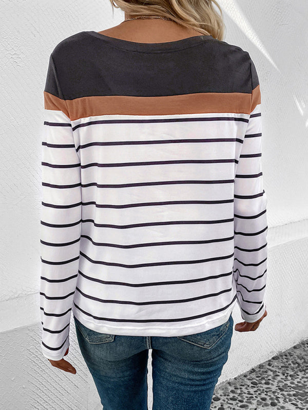 New Women's Striped Casual Long Sleeve Sweater - Closther