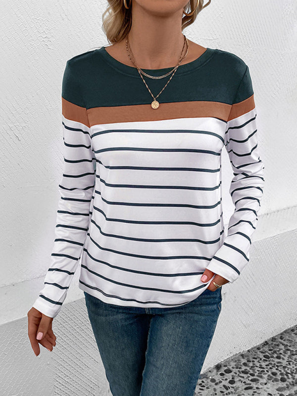 New Women's Striped Casual Long Sleeve Sweater - Closther