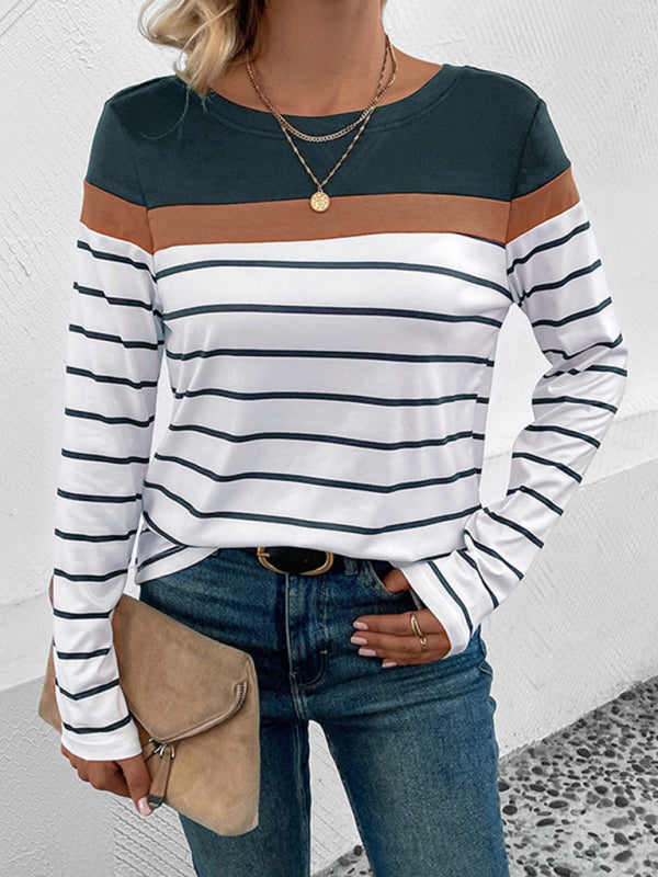 New Women's Striped Casual Long Sleeve Sweater - Closther