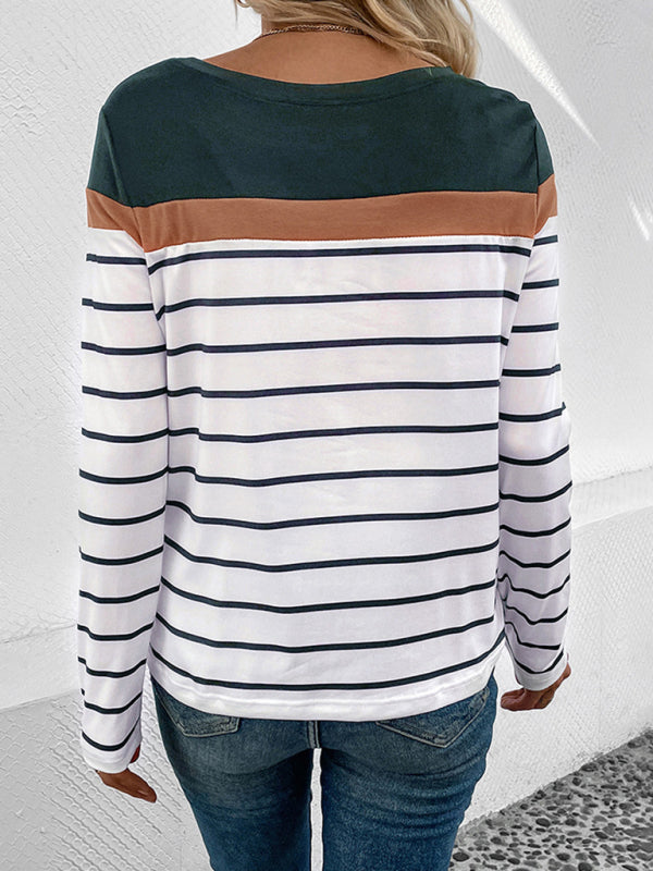 New Women's Striped Casual Long Sleeve Sweater - Closther