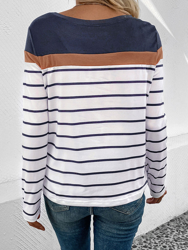 New Women's Striped Casual Long Sleeve Sweater - Closther