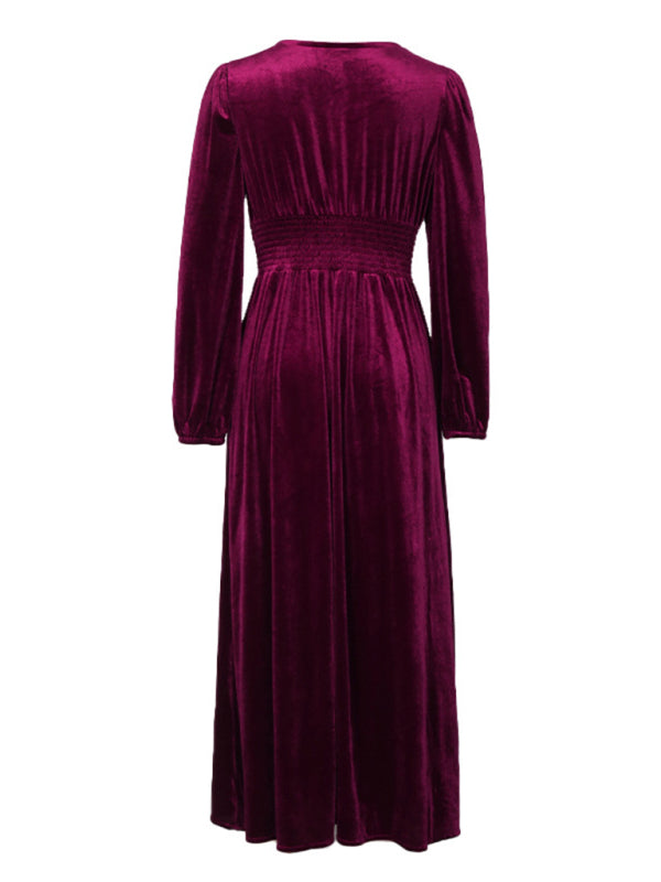 New women's velvet waist knitted long-sleeved dress - Closther