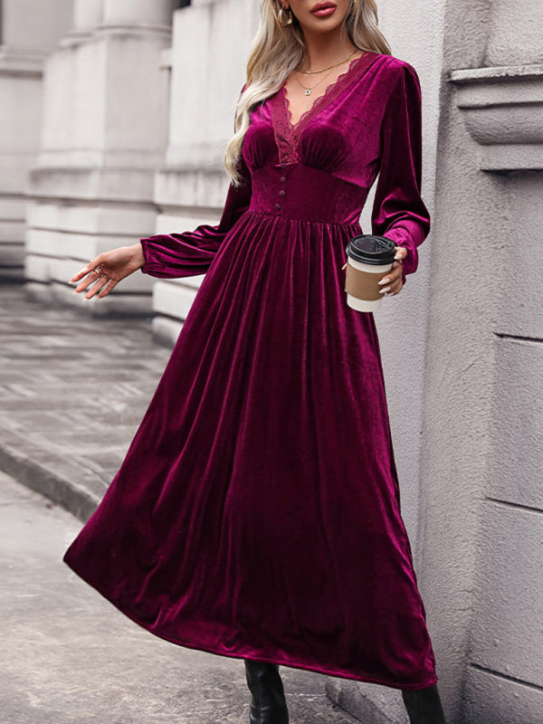 New women's velvet waist knitted long-sleeved dress - Closther