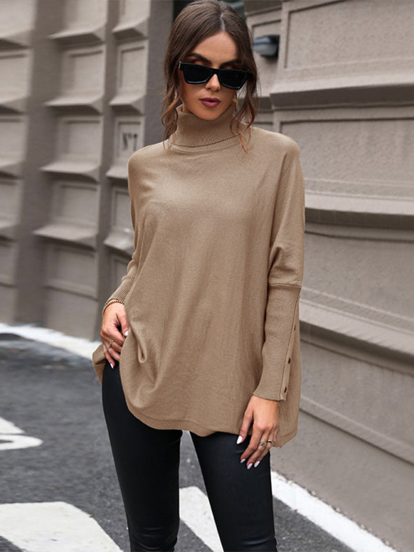 New women's mid-length solid color turtleneck sweater - Closther