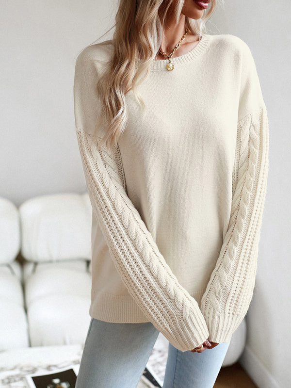 Women's new casual round neck long sleeve knitted sweater - Closther