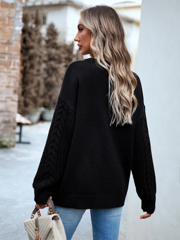 Women's new casual round neck long sleeve knitted sweater - Closther