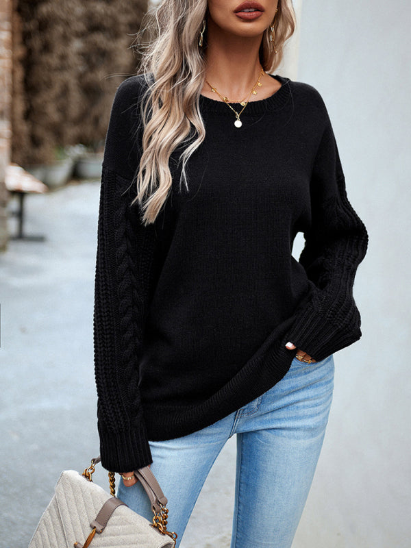 Women's new casual round neck long sleeve knitted sweater - Closther