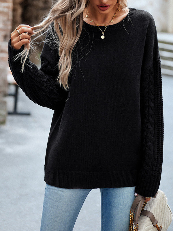 Women's new casual round neck long sleeve knitted sweater - Closther