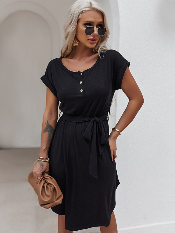 women's casual short sleeve knitted dress - Closther