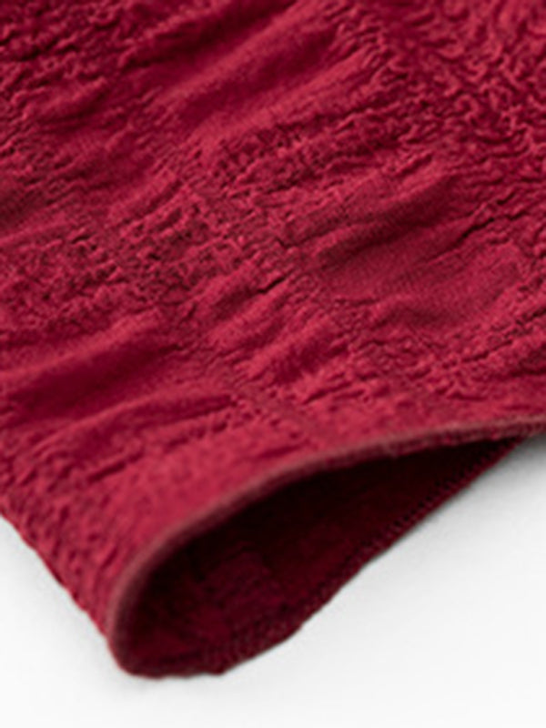 Damenkleid mit Falten, einfarbig, langärmelig 