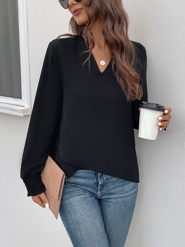 V-neck elegant loose fit women's shirt - Closther