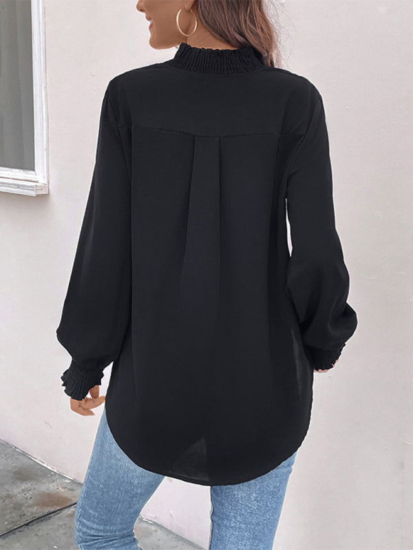 V-neck elegant loose fit women's shirt - Closther