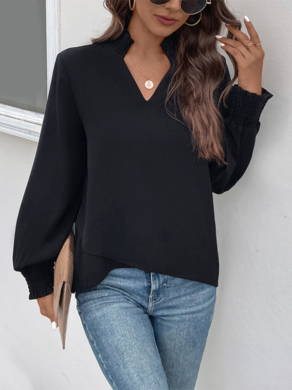 V-neck elegant loose fit women's shirt - Closther