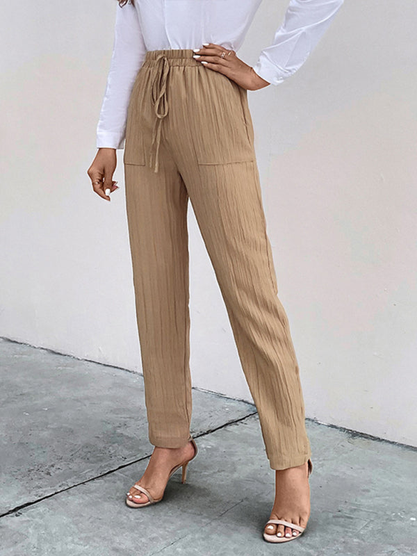 Pantalon plissé décontracté à taille élastique pour femme 