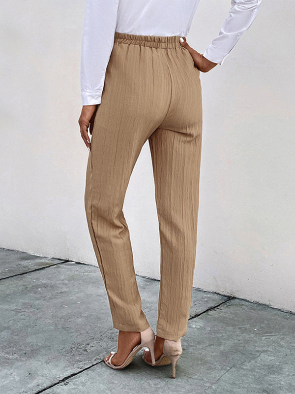 Pantalon plissé décontracté à taille élastique pour femme 