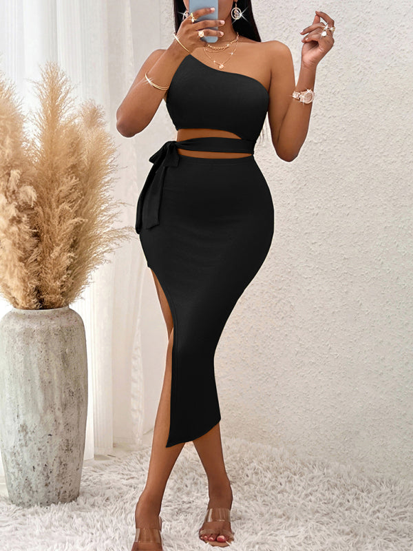 robe décontractée unie à col en V et taille cintrée, tricotée sur les hanches 