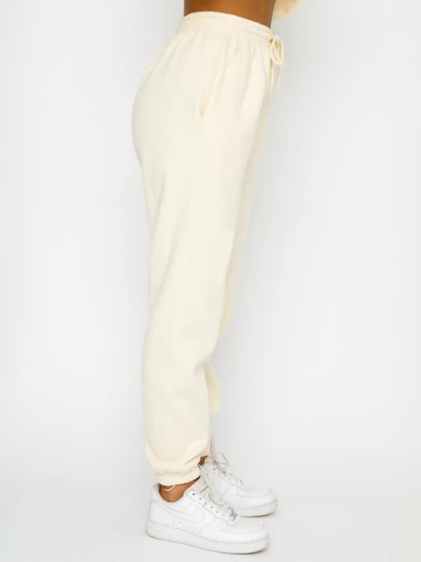 Ensemble pull-over à col rond, manches longues et pantalon, couleur unie tendance et décontracté pour femme 