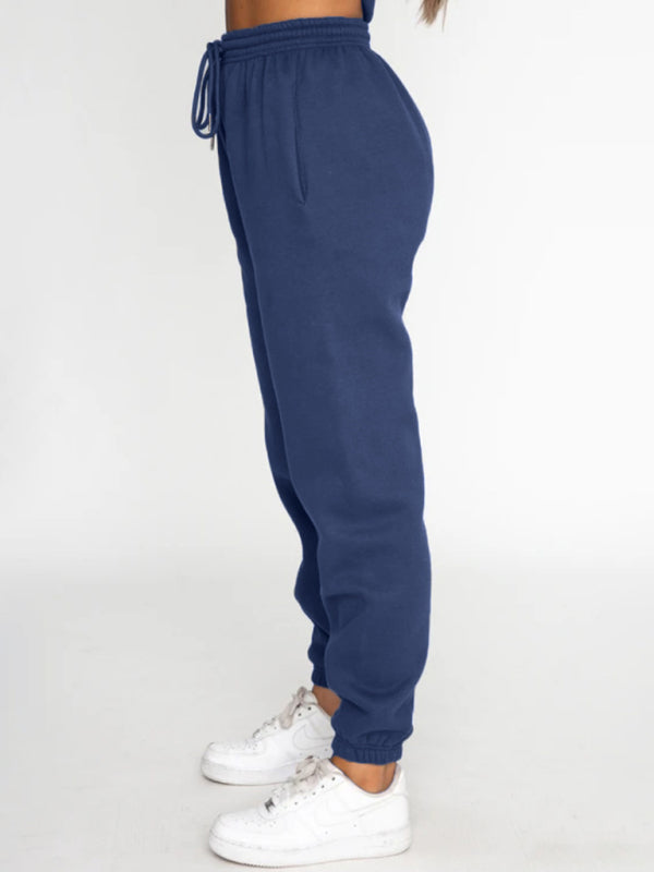 Ensemble pull-over à col rond, manches longues et pantalon, couleur unie tendance et décontracté pour femme 