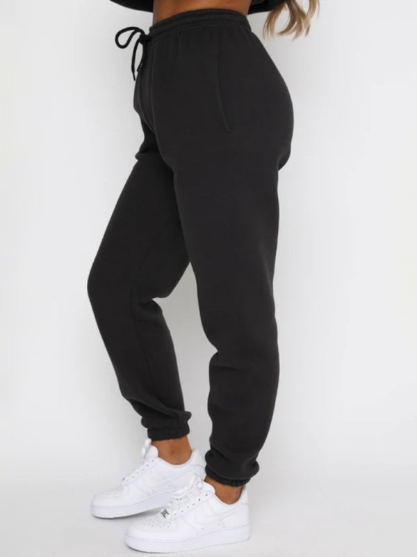 Ensemble pull-over à col rond, manches longues et pantalon, couleur unie tendance et décontracté pour femme 