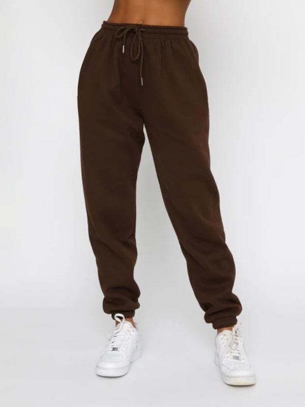 Ensemble pull-over à col rond, manches longues et pantalon, couleur unie tendance et décontracté pour femme 