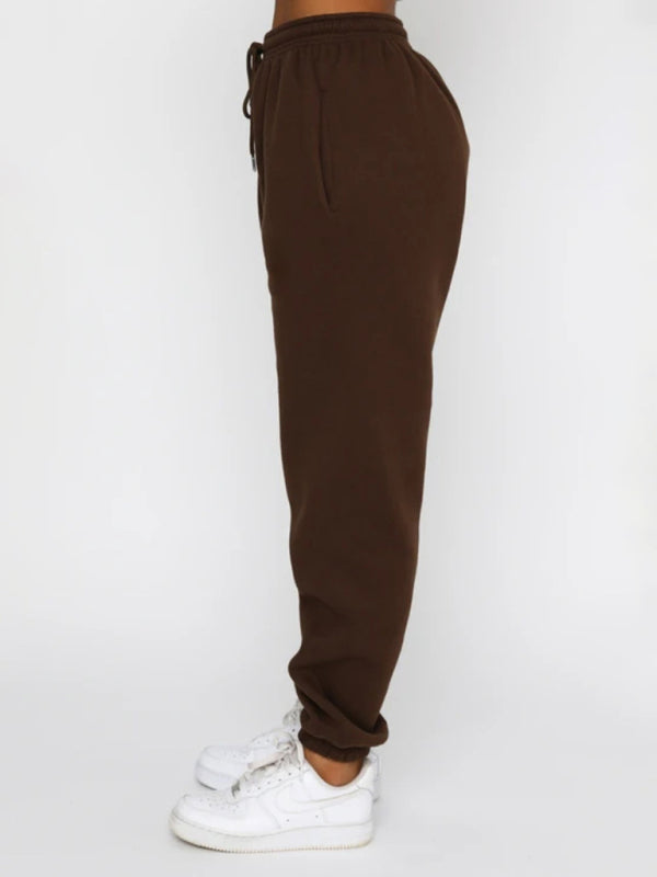 Ensemble pull-over à col rond, manches longues et pantalon, couleur unie tendance et décontracté pour femme 