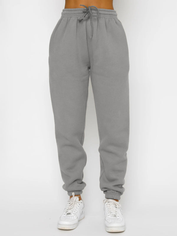Ensemble pull-over à col rond, manches longues et pantalon, couleur unie tendance et décontracté pour femme 